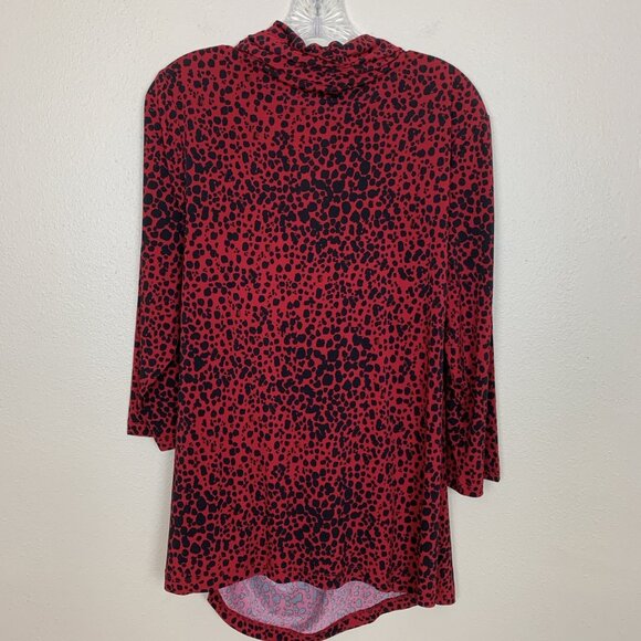 Susan Graver Womens XL Liquid Knit Blouse Animal Print Faux Wrap 3/4 Sleeve Red - Picture 3 of 11